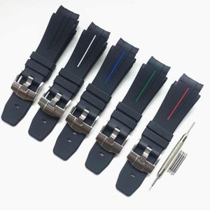 Assista Bandas Acessórios masculinos de cinta de borracha para água Pulseira de silicone de alta qualidade à prova de poeira 21mm Black1272E