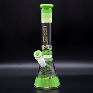 Attacca hippy verde etichetta in vetro tubo d'acqua in vetro, bong di vetro trasparente, caveo di vetro, oggetto fumante di vetro borosilicato con ciotola a colori, accessori per fumo