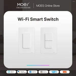 Smart Home Control MOES TUYA Wi-Fi Light Switch Us Single Bulue Push Wall Prace z Alexa Google Neutral Drut