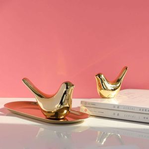 Scandinavian Modern Art Minimalist Style Model Room Study Ceramic Golden Bird Soft Decoration Ornaments