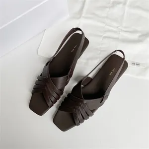 Sandálias The Row Meera Couro Genuíno Malha Feminina Francesa Vintage Square Toe Open Flat Roman Shoes