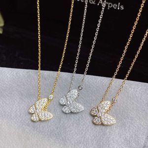 Designer Necklace VanCF Necklace Luxury Diamond Agate 18k Gold Full Diamond Butterfly Necklace V Gold Diamond Pendant Plated Versatile Chain Womens