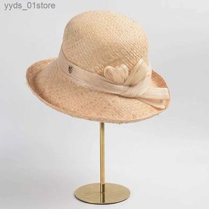 Szerokie brzegowe czapki wiadra luksusowy damski damski Summer Sun Hat szydełkowany kapelusz z prawdziwym opasem konopnym miękki pakiet nowoczesny styl Fedoras Beach Hat L240308