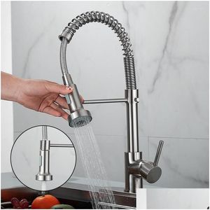 Kitchen Faucets Faucet Commercial Solid Brass Single Handle Pl Out Sprayer Spring Sink Brush Nikcel Drop Delivery Home Garden Showers Dhias