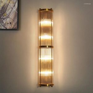 Wall Lamps Cylinder Transparent Crystal LED Lamp Foyer Bedroom Dining Room Sconces Gold Metal E14 110-220V Surface Mount Drop