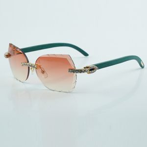 Novos óculos de sol com braço de madeira verde natural 8300817 lentes cortadas óculos de sol luxuosos da moda XL óculos de diamante tamanho 18-135mm