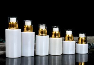 30 ml, 50 ml, 80 ml, weiße Glas-Pumpflasche, ätherisches Öl, Parfümflaschen, Zerstäuber-Sprühflasche mit goldenem Kappenkragen, klare Abdeckung4344211