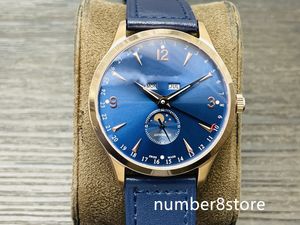 MasterCalendar 1558420 Мужские часы 39 мм из 18-каратного розового золота 866 пробы с автоматическим синим циферблатом Классические мужские часы Сапфировое стекло Роскошные наручные часы Водонепроницаемые 4 цвета