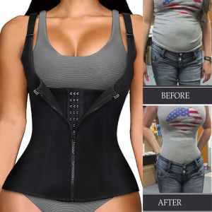 Camiseta feminina treinador de cintura coreset zíper colete corpore o modelador de cincher shapewear slimming sports curdle saiuna tampa do tanque de neoprene