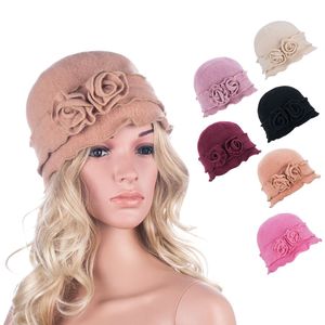 Women Gatsby 1920s Fapper Girl Winter Wool Cap Beret Beret Beret Crochet Busket Kwiatowy kapelusz A2852268