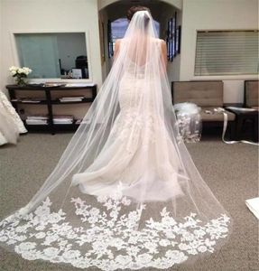2020 Long Tulle Long Cathedral Wedding Veil Bridal Veils With Lace Appliques Edge Veu de Noiva7377671