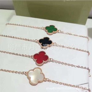 V Armband Nytt fanjia Clover 15mm Single Flower Armband 100% 925 Pure Silver Girl Light Luxury Rose Gold Red Agate Fritillaria