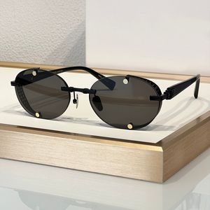 Ovale runde Sonnenbrille mit schwarzem Metallrahmen und dunkelgrauen Gläsern für Herren und Damen, Sommer-Sonnenbrille, modische Sonnenbrille, UV400-Brille, Unisex