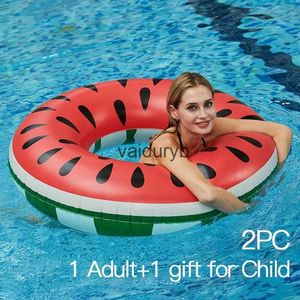 Brinquedos de banho padrão melancia adulto e crianças anel de natação 2pcs colchão inflável piscina flutuante brinquedo de festa de verão h240308