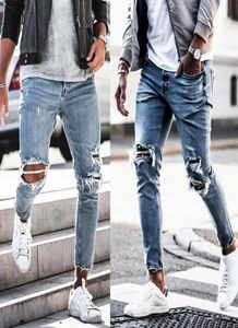 EBAIHUI MENS RIBOWANE CZĘŚCIOWE Dżinsy Prosty Slim Elastic Denim Biker Blue Pants Długie spodnie Stylish Plus Size Slim Fit Jean LF19032365555