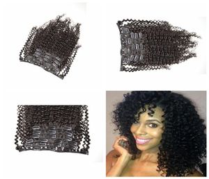 3A3B3C Klip w przedłużanie włosów Brazylijski Kinky Curly Human Hair Wail Extensions Hair Natural Black 7pcs 120glot Geasy Fre7155552