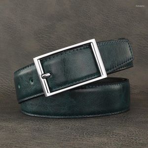 Belts Green Men Designer High Quality Pin Buckle Genuine Leather Casual Younth Cowboy Cowhide Waistband