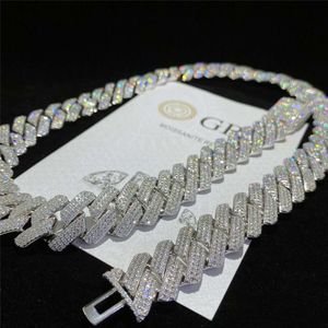 3-reihige Diamant 18mm 925 Sterling Silber Moissanit Kubanische Kette Halskette Hip Hop Mode Herren Halskette