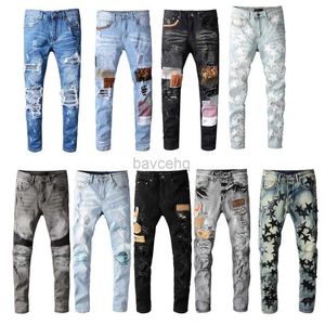 Men's Jeans 2023 Mens Jeans Pantss hip-hop high street fashion brand jeans retro torn fold stitching mens designer motorcycle riding slim pants Jeanss size 28~40 240308