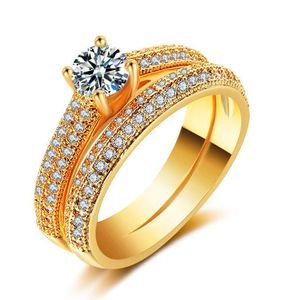 Micro configuração anel de cristal simulação zircão anéis de noivado feminino conjunto de anéis de casamento de noiva moda jóias