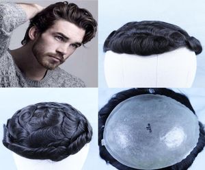 Natural Black Men039S Toupee Brasilian Remy Human Hair Toupee for Men 8x10 Full Hud Pu Hair Replacement System 64774640