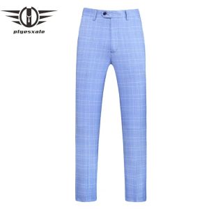 Hosen Plyesxale Sky Blue Plaid Anzug Hosen für Männer Slim Fit koreanischen Stil Kleidhosen Business Casual Office Männliche Hosen P22