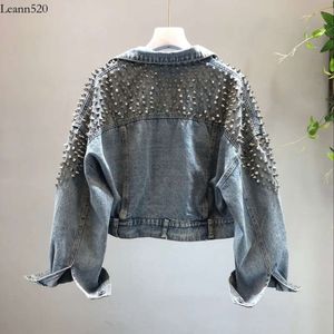 Women's Coats & Jackets Outerwear with Rivet Denim Jean Tops European 2023 Autumn New Female Nail Short Wash Jeans Jacket Girl Fashion