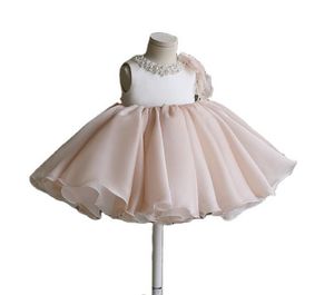 Abito da bambina in organza gioiello al ginocchio senza maniche, abito da ballo principessa, abiti da bambina