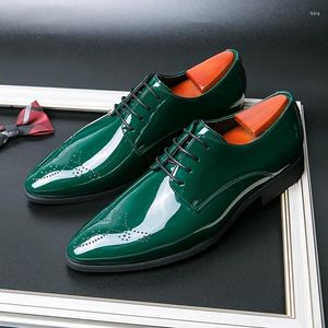 Casual Shoes Green Leather Men Breathable Lace Up Pointed Toe Formal Dress Party Office High Quality