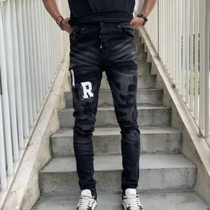 Mens Jeans Designer Distressed Ripped Skinny Cowboy Pant Purple Jeans Rock Revival Trousers Straight Slim Elastic Denim Fit Moto Pants Streetwear 824117549