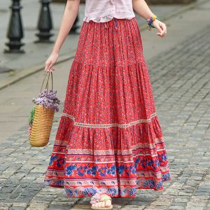 Dresses China Ethnic Style Sweet Vintage Loose Floral Women Skirt Ropa Summer New Casual Haruku Falda Largas Jupe Femme