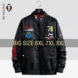 Mänjackbomberfjäder plus storlek 6xl 7xl 8xl överdimensionerad Black Street Baseballrockar Löst manlig utomhus tunn vindbrytare 240305