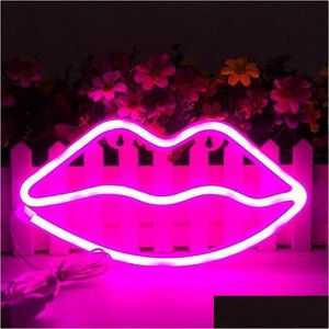 Led Neon Sign Cute Neon Lights Party Supplies Girl Room Decoration Accessories Table Childrens Gifts Lip Shape Banana Rainbow Pineappl Dhvsb