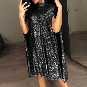 Casual Dresses European And American Style Elegant Party For Teens 2024 Cloak Solid Waist High Neck Sequin Dress Clothing Female