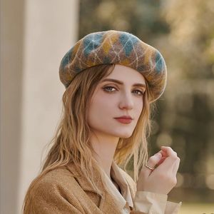 Kobieta klasyczna vintage pryzmatyczna kontrola beret eleganckie damskie wysokiej jakości wełniane dynia berets artysta kobiecy kaszmirowe czapki 240229