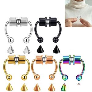 Nose Rings Studs Fashion Fake Ring Hoop Magnetic Horseshoe 316L Stainless Steel Faux Septum Non Piercing Clip On Drop Delivery Jew Dhvrj