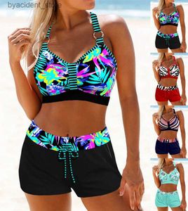 Costumi da bagno da donna Nuova spiaggia estiva Nuovo bikini da donna Costumi da bagno a due pezzi Abito da spiaggia con lacci con stampa di foglie colorate S-6XL L240308