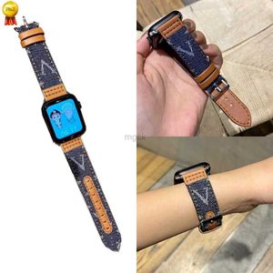 Bands Watch Designer Denim Canvas Genuine Leather Uhrenband für die IWatch -Serie 8 7 SE 6 5 4 3 2 Armbandband für Uhr Ultra 240308