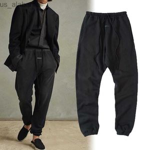 Men's Pants USA Europe 7th Leather Pocket Pants Trousers Men Cement String Joggers Sweatpants 240308