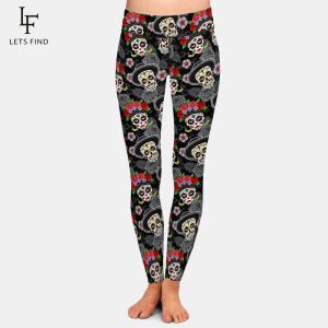 Leggings LETSFIND 2020 Fashion High Waist Women Leggings 3D Male and Female Sugar Skulls Digital Printing Soft Fitness Slim Full Leggings