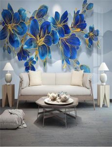Formato personalizzato 3d po carta da parati murale soggiorno fiori blu magnolia immagine 3d divano TV sfondo carta da parati murale non tessuto 1010488