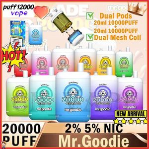 Orijinal Mr.Goodie 20000 Puflar Tek Kullanımlık Vape Kalem 650mAH Tip-C Çift Tank Çift Örgü Bobini Puf 20K Cihaz Ön Doldurulmuş Tatlar E Sigara Puffbars