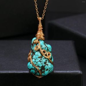 ペンダントShinygem Baroque Turquoiseペンダントネックレス14K電気めっきゴールドワイヤーハンドメイド不定形状ファッションネックレス