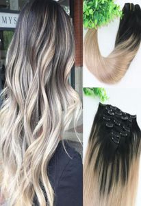 8a 7pcs 120 gram insan saç uzantılarında ombre koyu doğal kök - kül sarışın balayage vurgular saç stilleri4573306