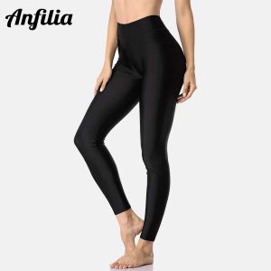 Calças de natação Capris Anfilia para mulheres, calças de cintura alta, leggings para natação, meia-calça