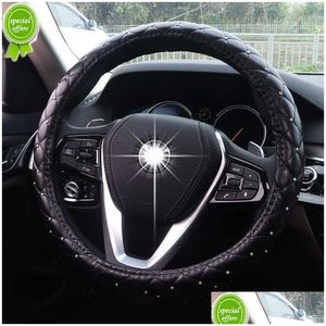 Capas de volante novo cristal diamante carro volante ers para mulheres menina couro strass ered volante acesso interior dhido