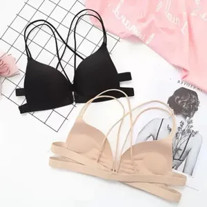 Sutiãs Explosivos Não-underwire Fino Botão Frontal Push-up Bra Capa Cross Back Belt Sexy Trackless Underwear