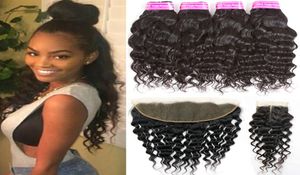 Brazilian Virgin Human Hair Bundle Water Wave 4 Bundles with Lace Closure Big Curly Hair Weave Bundles with Closures Frontal Closu7512371