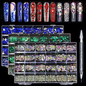 2500PCS Luksusowy błyszczący diament DIY 24 kształty biżuteria gwóźdź Art Rhinestones Zestaw Glass Glass Crystal Decorations Zestaw 1PCS Pen 240301