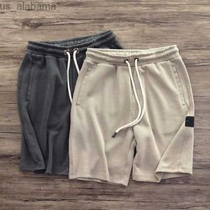 Calças masculinas shorts de malha pesada para homens japonês retro algodão do velho preguiçoso cintura elástica esportes quinta calças para homem 240308